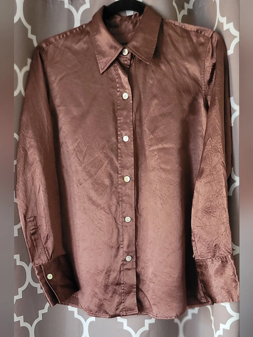 Rails Satin Button-Up Shirt in Chocolate Brown - Picture 2 of 12